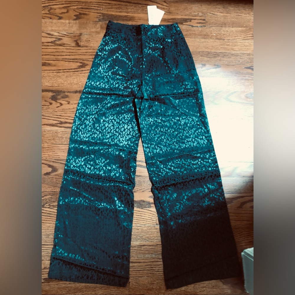 NWT L SPACE Teal Shiny Pajama Pant  Size 0  $130